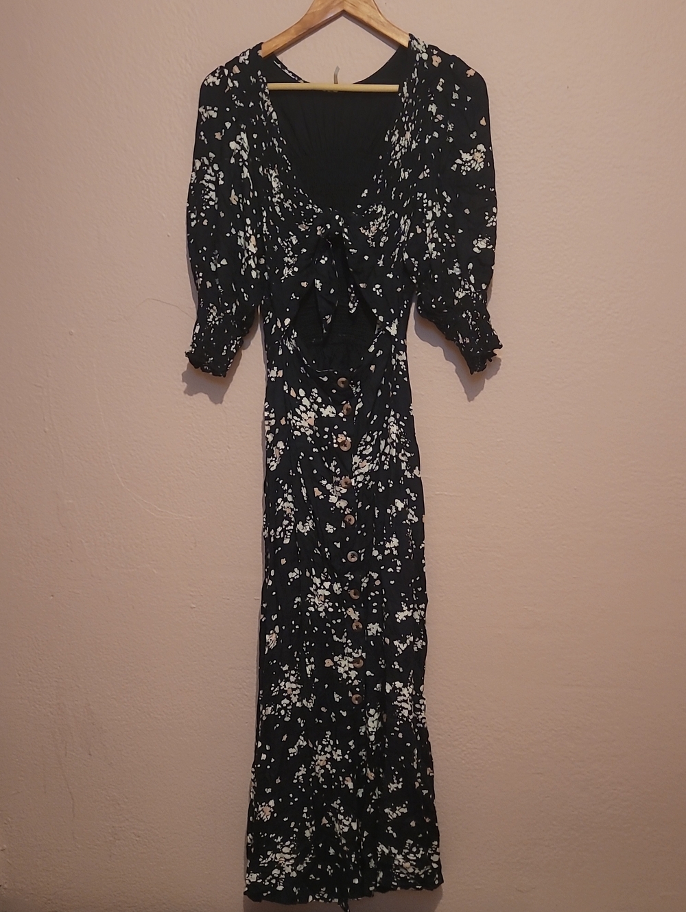 Free People Black Maxi Dress with White Floral Print
